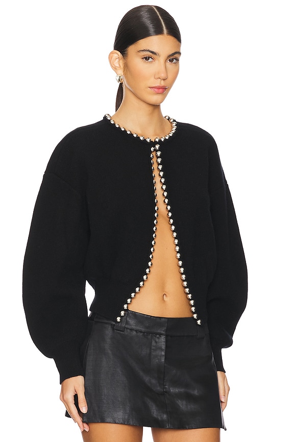 view 2 of 4 Cropped Cardigan With Ball Chain Necklace in Black