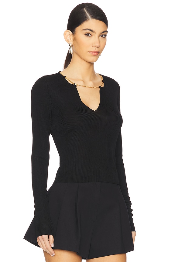 view 2 of 5 Long Sleeve V-neck Pullover With Nameplate Chain in Black