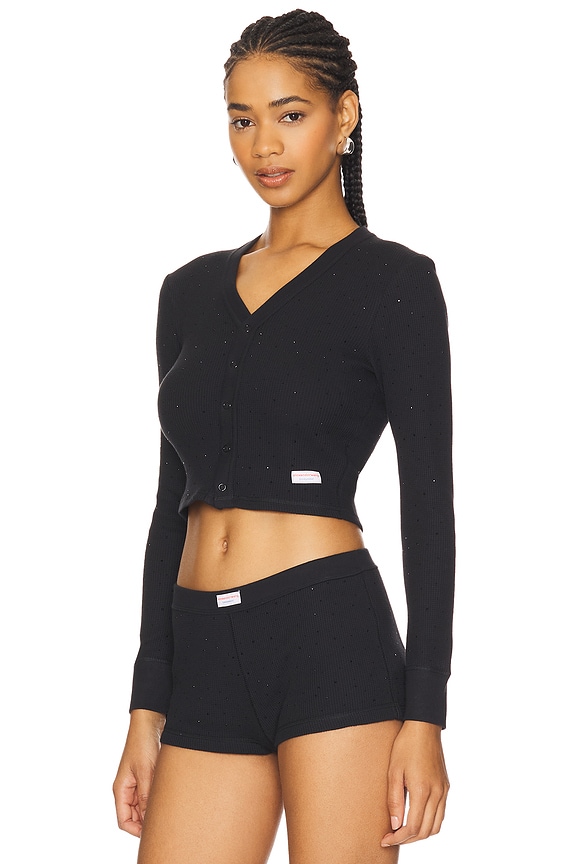 view 2 of 5 Hotfix Long Sleeve Waffle Cardigan in Black