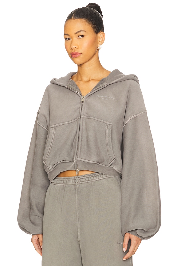 view 2 of 4 Oversized Cropped Zip-up Hoodie in Washed Cement