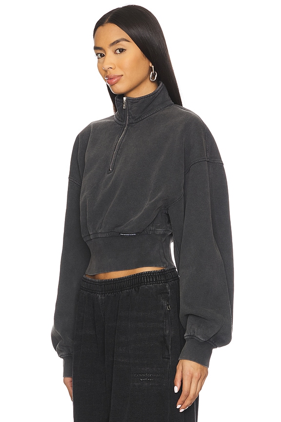 view 2 of 5 Cropped Half Zip Pullover Sweatshirt in Washed Asphalt