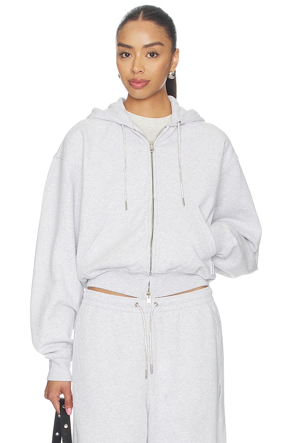 view 2 of 6 SWEAT À CAPUCHE ZIP UP WITH RHINESTONE DRAWCORD in Light Heather Grey