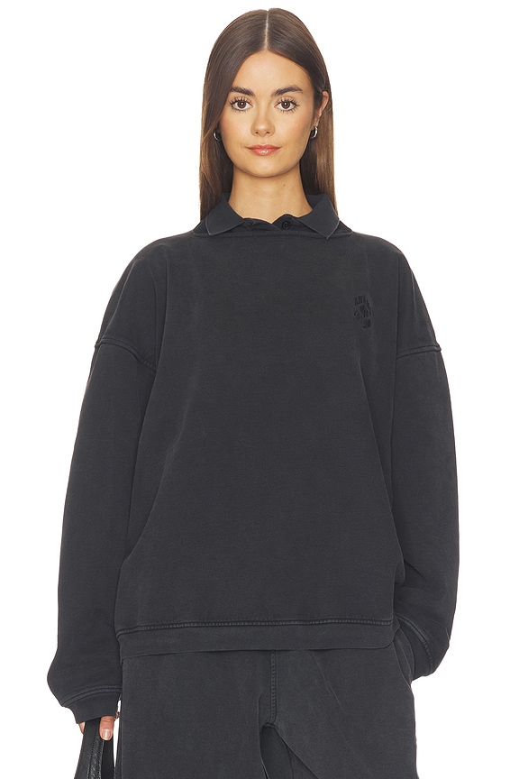 view 1 of 5 JERSEY PRESTYLED SLASHED CREWNECK WITH POLO DICKIE in Washed Black