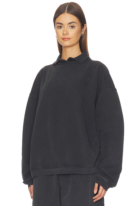 view 2 of 5 JERSEY PRESTYLED SLASHED CREWNECK WITH POLO DICKIE in Washed Black