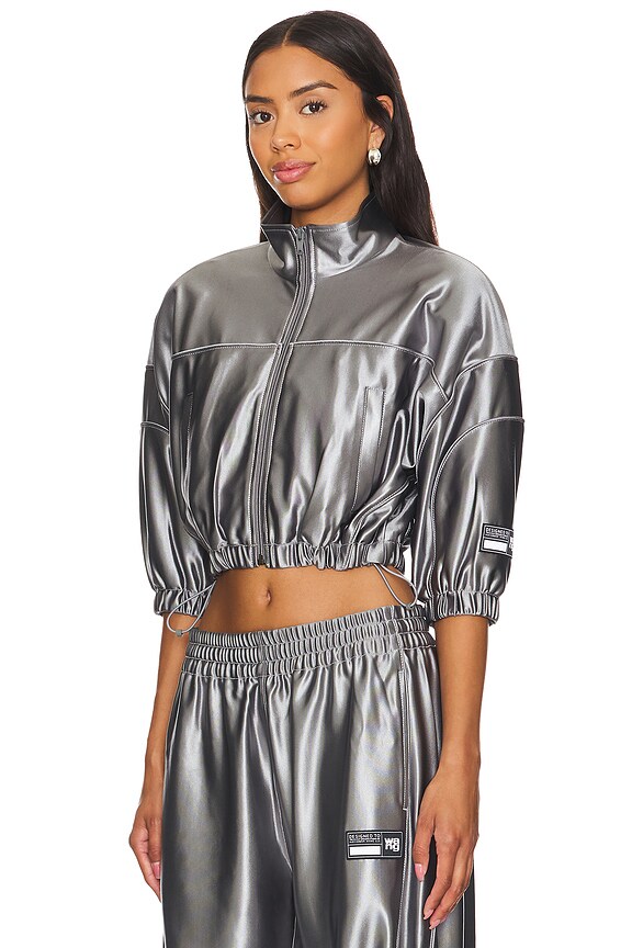 view 2 of 5 Cropped Track Jacket With Piping in Earl Grey