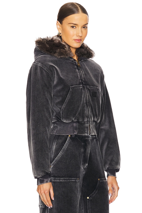 view 2 of 5 Velour Workwear Hoodie With Shearling Trim Hood in Washed Slate