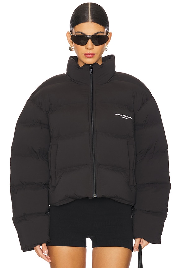 view 2 of 6 Jacquard Channel Cropped Puffer in Black