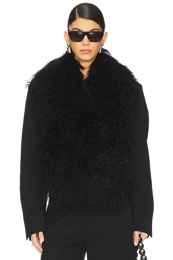 view 2 of 5 Cropped Blazer With Mongolian Fur Collar in Black