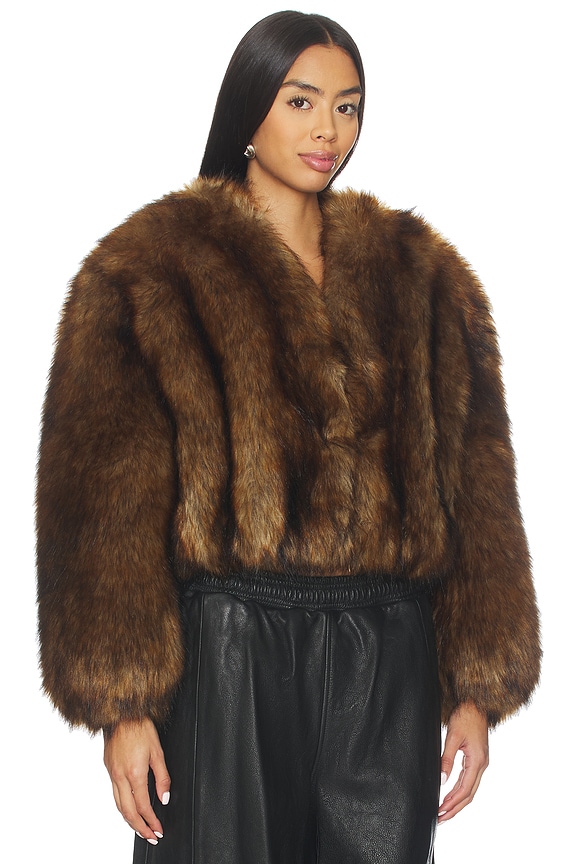 view 2 of 4 Faux Fur Cropped Jacket in Chestnut