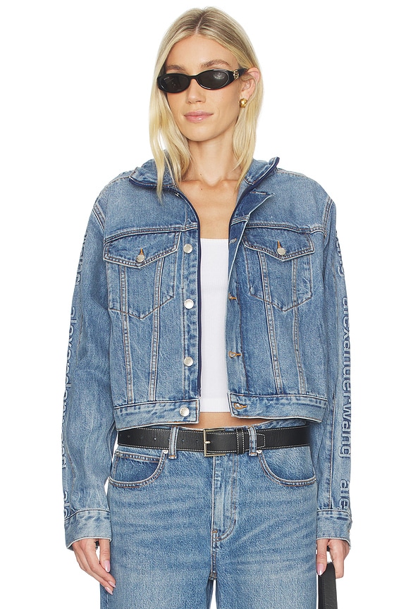 Denim Track Jacket With Embossed Logo Panel