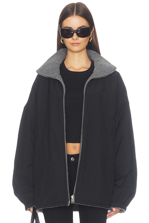 view 2 of 6 Reversible Funnel Track Jacket with Fleece Lining in Black
