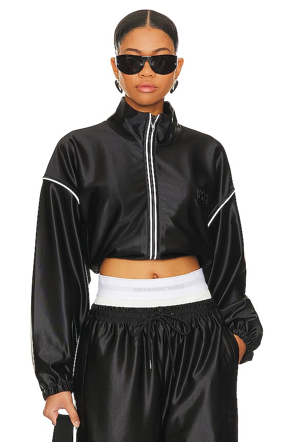 view 2 of 5 Cropped Track Jacket With Stacked Wang Puff Logo in Black