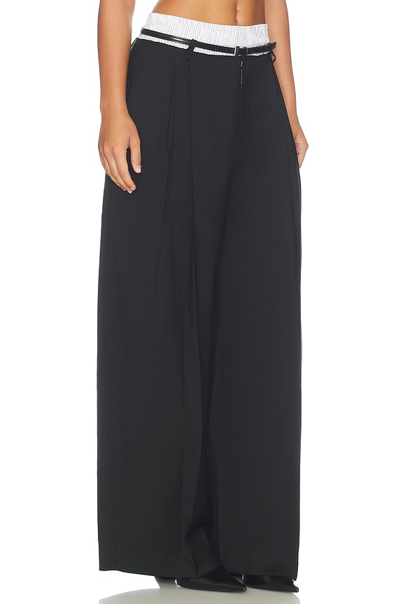 view 2 of 6 PANTALON MID-RISE BELTED TAILORED W/ PRE-STYLED BOXER in Black & White Pinstripe