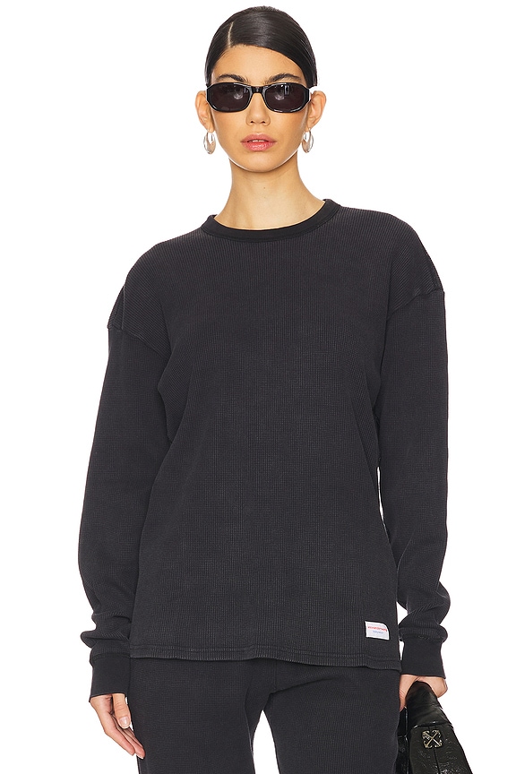 view 1 of 5 Waffle Crew Neck Long Sleeve in Washed Black
