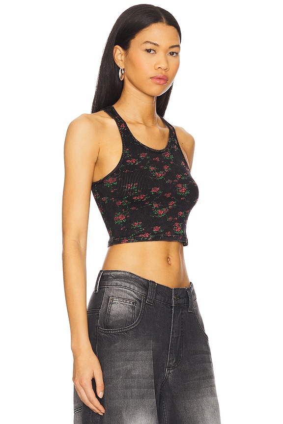 view 2 of 4 Cropped Classic Racer Tank in Washed Black Multi