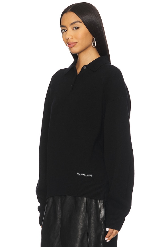 view 2 of 5 Polo With Knit Logo Patch in Black