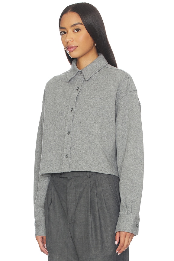 view 2 of 4 Cropped Button Down Shirt in Dark Heather Grey