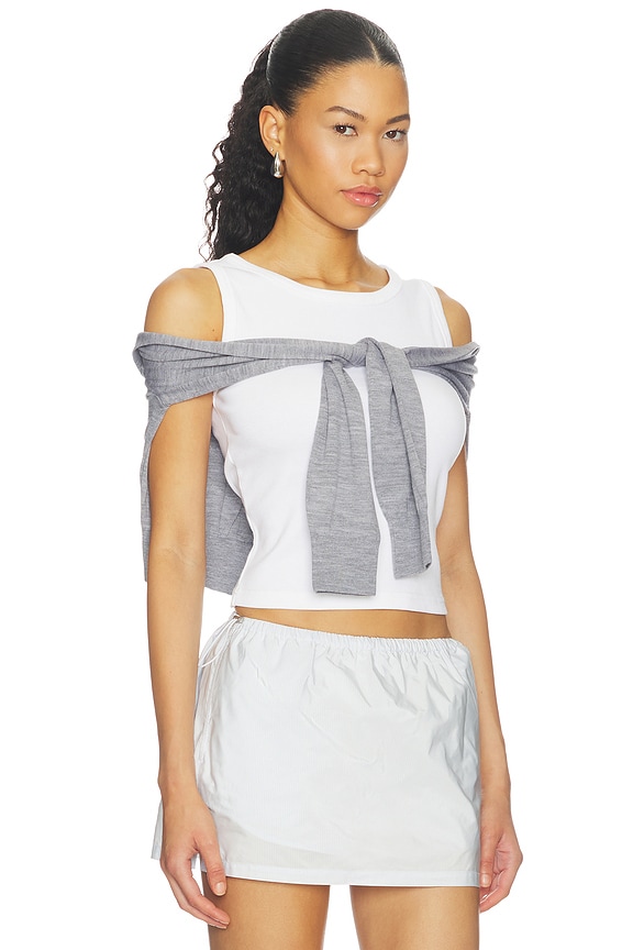 view 2 of 4 Pre-styled Tank Top With Draped Cardigan in Heather Grey & White