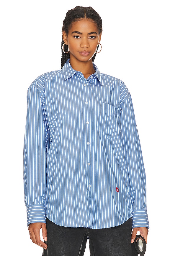 view 2 of 6 CAMISA BOYFRIEND APPLE PATCH in Blue & White