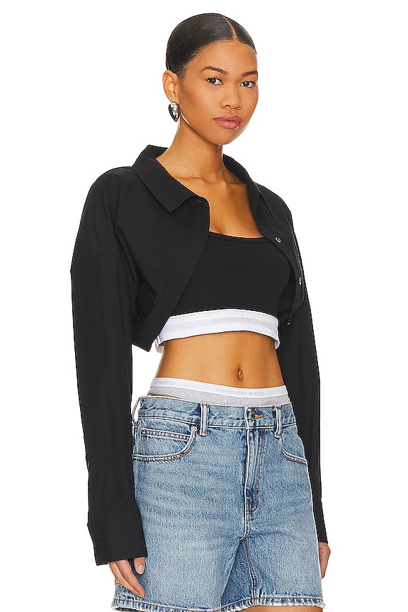 view 2 of 4 Tucked Shirt Bolero And Logo Elastic Top in Black