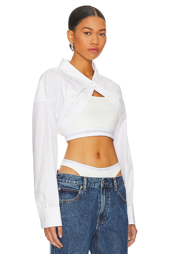 view 2 of 4 Tucked Shirt Bolero And Logo Elastic Top in White