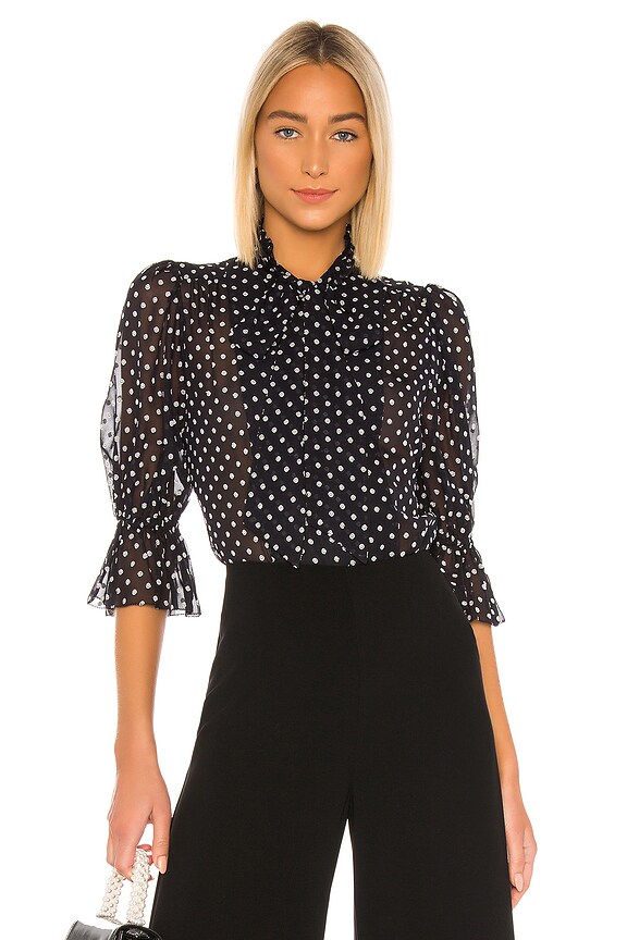 view 1 of 6 Calixte Top in Black Embroidered Dot
