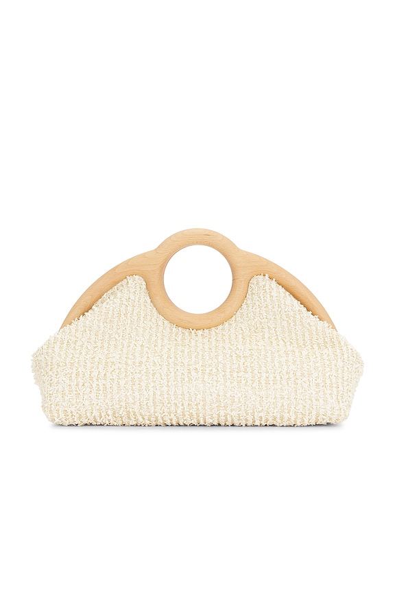 view 2 of 7 Sloane Raffia Frame Clutch in Natural & Off White