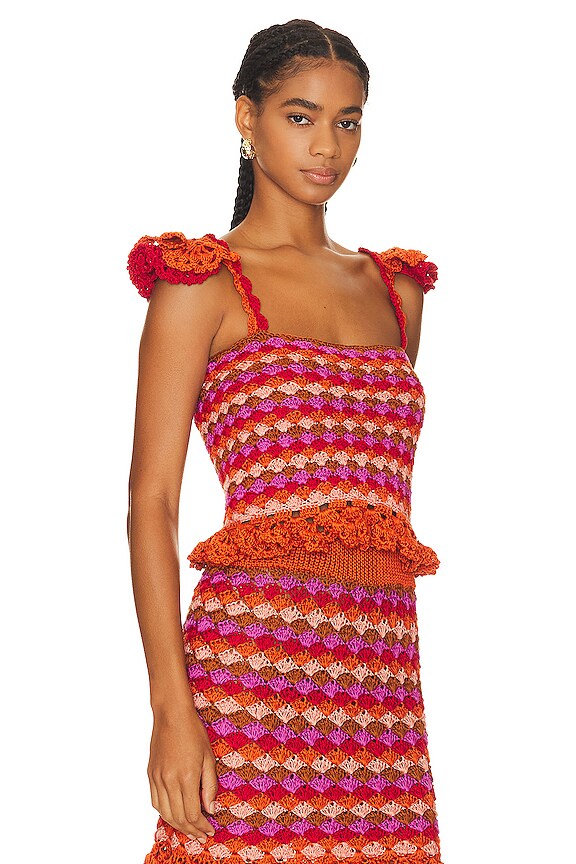 view 2 of 4 Mita Top in Tangerine, Tomato, Coral, Orquid & Clay