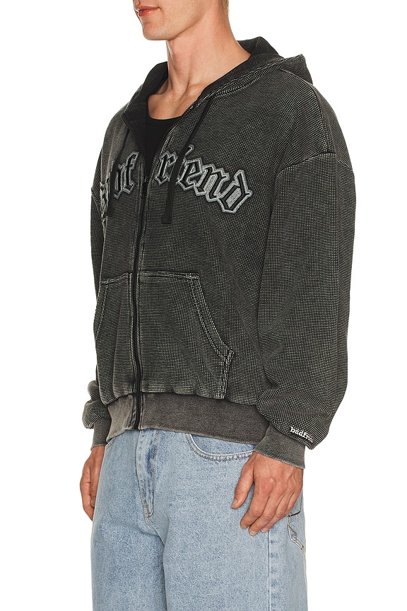 view 2 of 6 Waffle Knit Full Zip Hoodie in Off Black