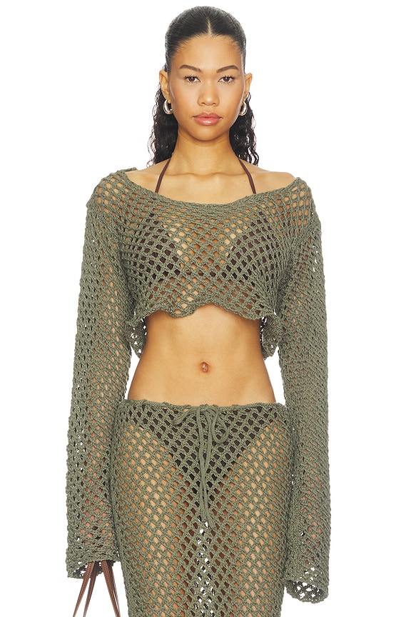 view 2 of 5 TOP DE MANGA LARGA TIPO PAREO MAGEN  in Olive Peridot