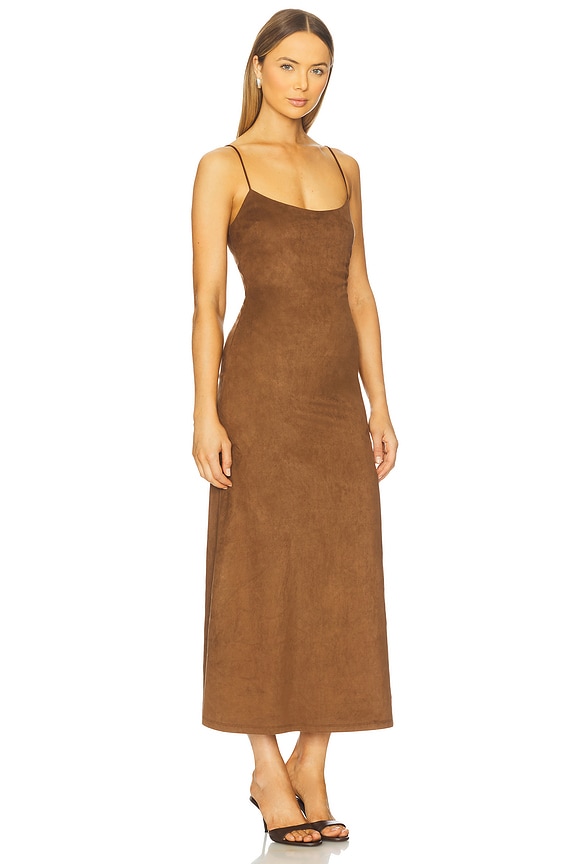 view 2 of 3 Nadira Vegan Suede Dress in Chocolate