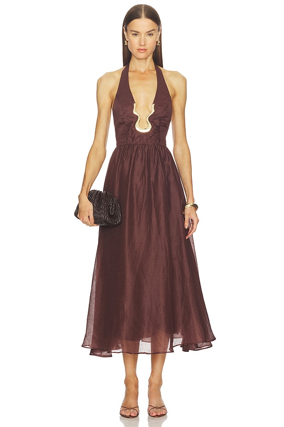 view 1 of 3 Cavarly Ramie Halter Dress in Chocolate