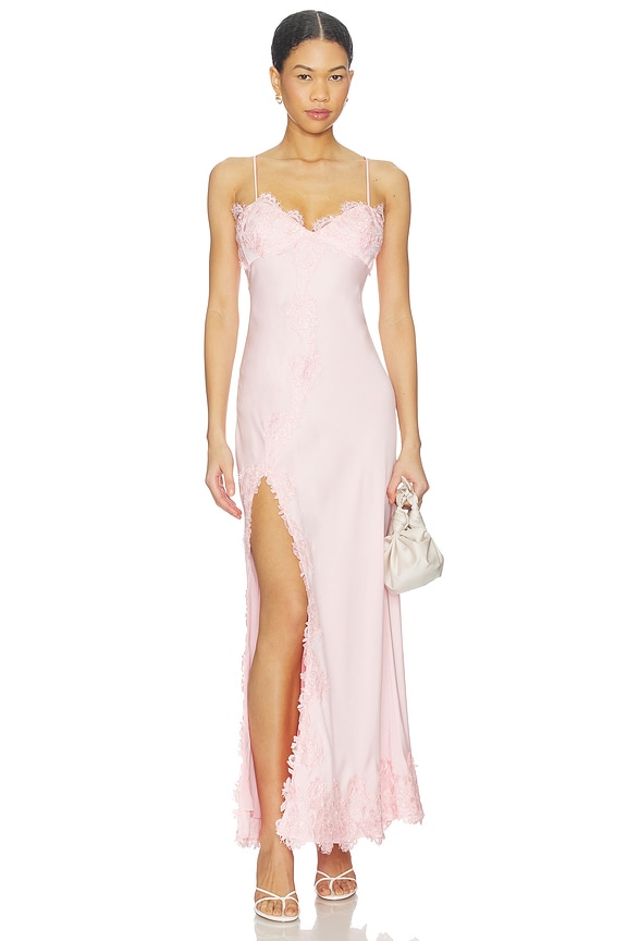 view 1 of 3 Alerie Lace Satin Maxi Dress in Petal Pink