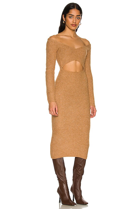 view 2 of 3 Rhia Off Shoulder Dress in Tan
