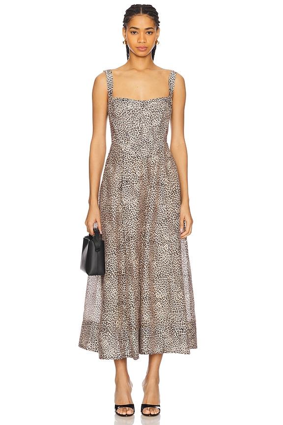 view 1 of 4 Lilah Corset Midi Dress in Brown Leopard