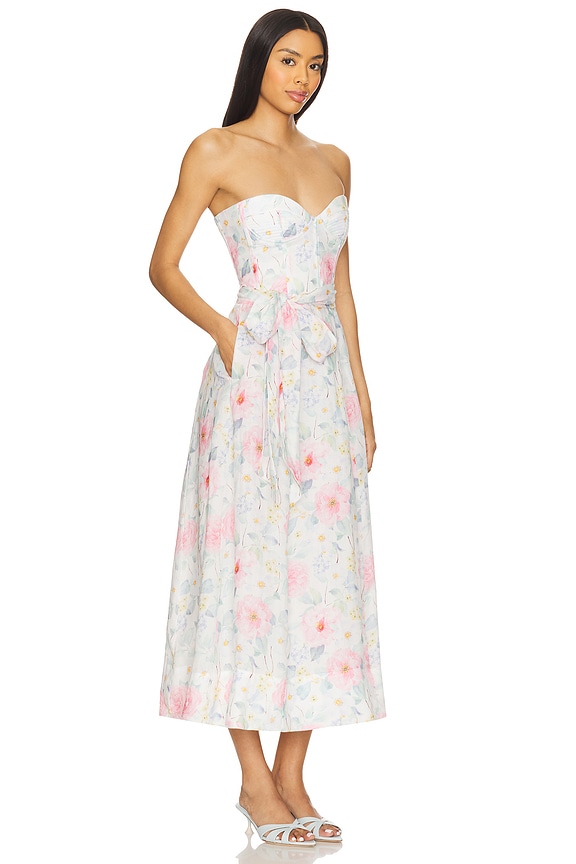 view 2 of 3 Floral Printed Tie Midi Dress in Summer White Floral