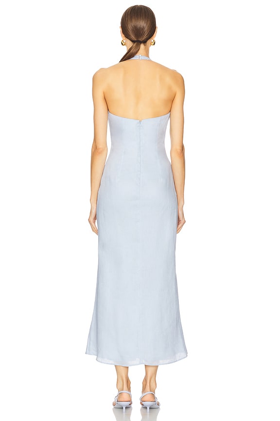 bardot kylen cotton halter midi dress Paola in Soft Blue sweetheart corset gown