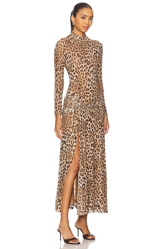 view 2 of 3 ROBE MIDI MESH IMPRIMÉ LEA in Brown Leopard