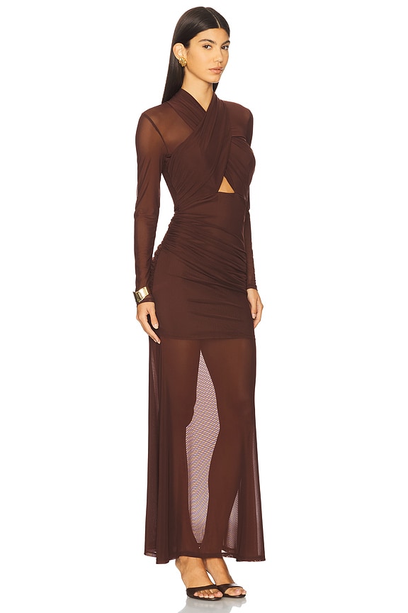 view 2 of 3 Veria Wrap Mesh Maxi Dress in Chocolate