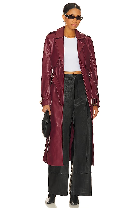 view 2 of 5 Faux Leather Trench Coat in Burgundy