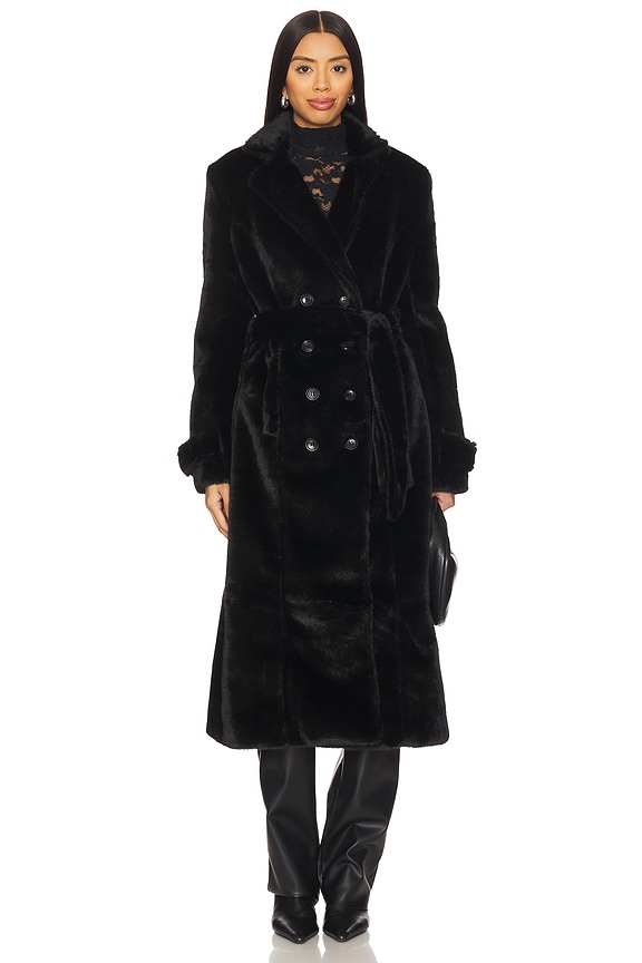 view 2 of 4 Faux Fur Trench Coat in Black