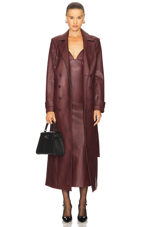 view 2 of 4 Faux Leather Longline Coat in Burgundy