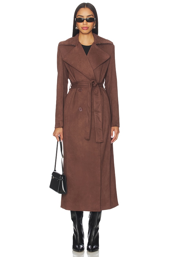 view 2 of 4 Kira Faux Suede Trench Coat in Chocolate