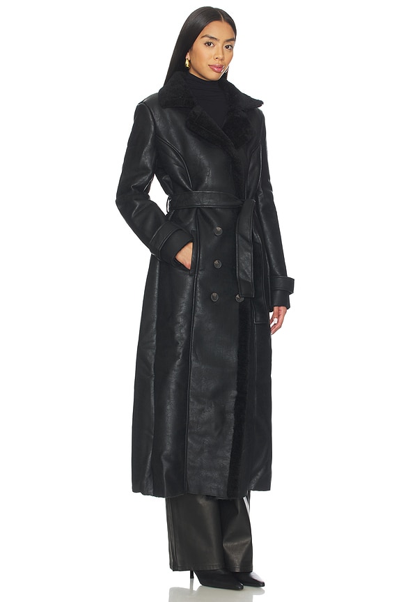 view 2 of 3 Faux Leather Trench Coat in Black