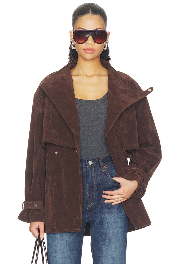 view 2 of 5 Veronica Faux Suede Jacket in Dark Choco