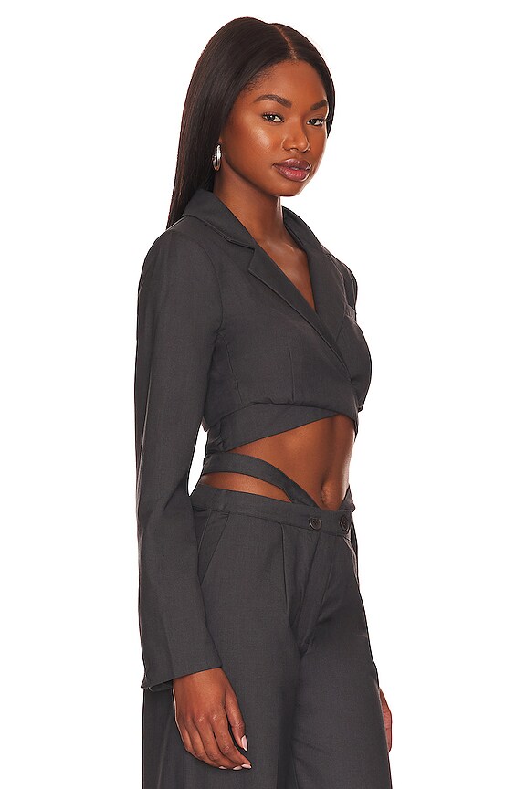 view 2 of 4 Cropped Wrap Front Blazer in Charcoal