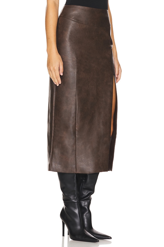 view 2 of 6 Dante Faux Leather Midi Skirt in Dark Chocolate