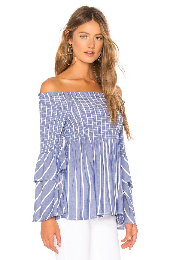 view 2 of 4 Nuno Shirred Top in Blue Stripe