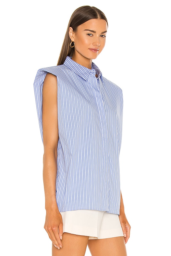 view 2 of 4 Stripe Shoulder Pad Shirt in Blue Stripe