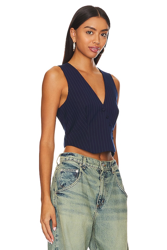 view 2 of 5 アシンメトリーピンストライプベスト in Navy Stripe